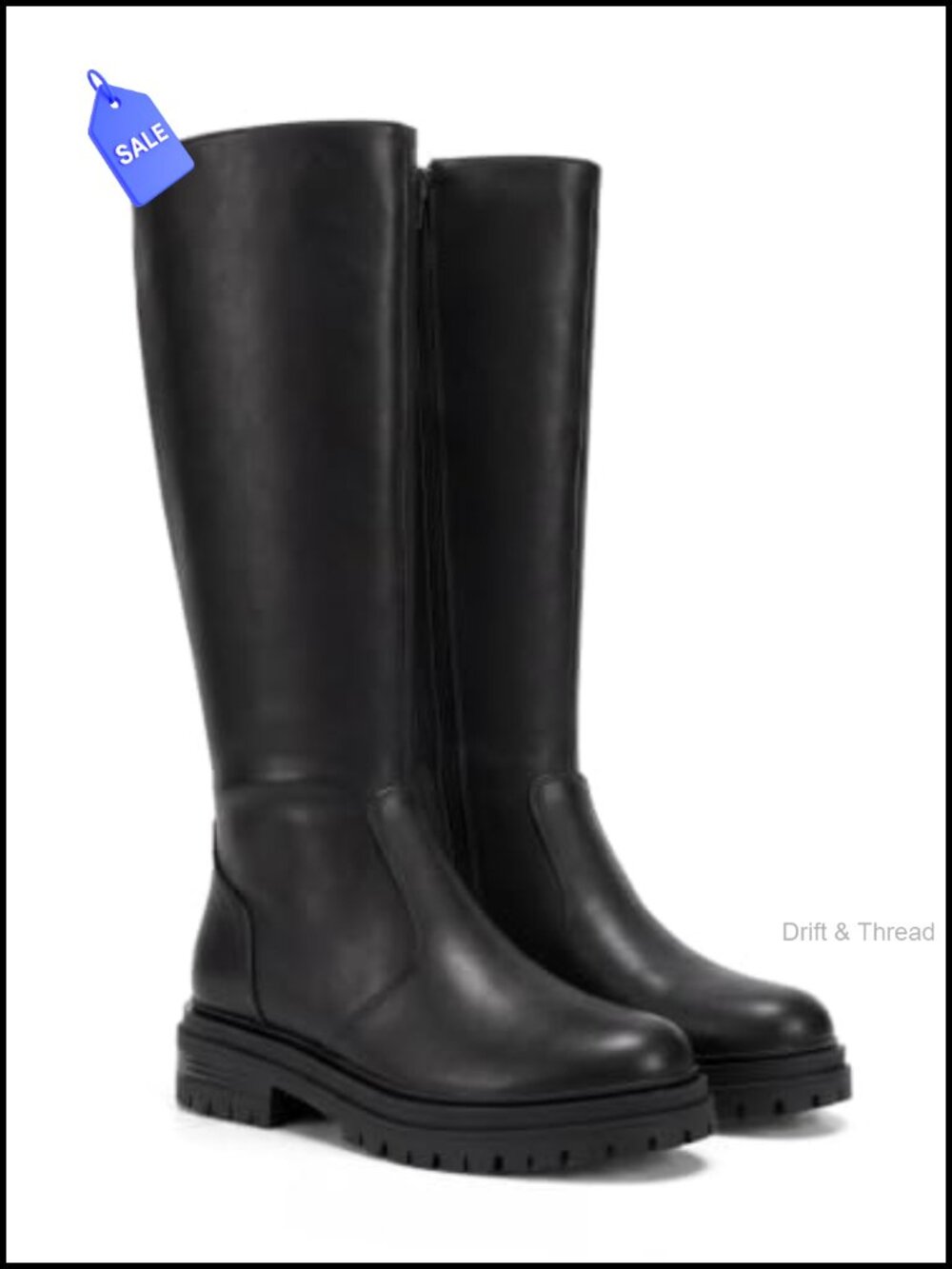 Womens Knee High Boots Platform Chunky Low Heel Lug Sole Zip